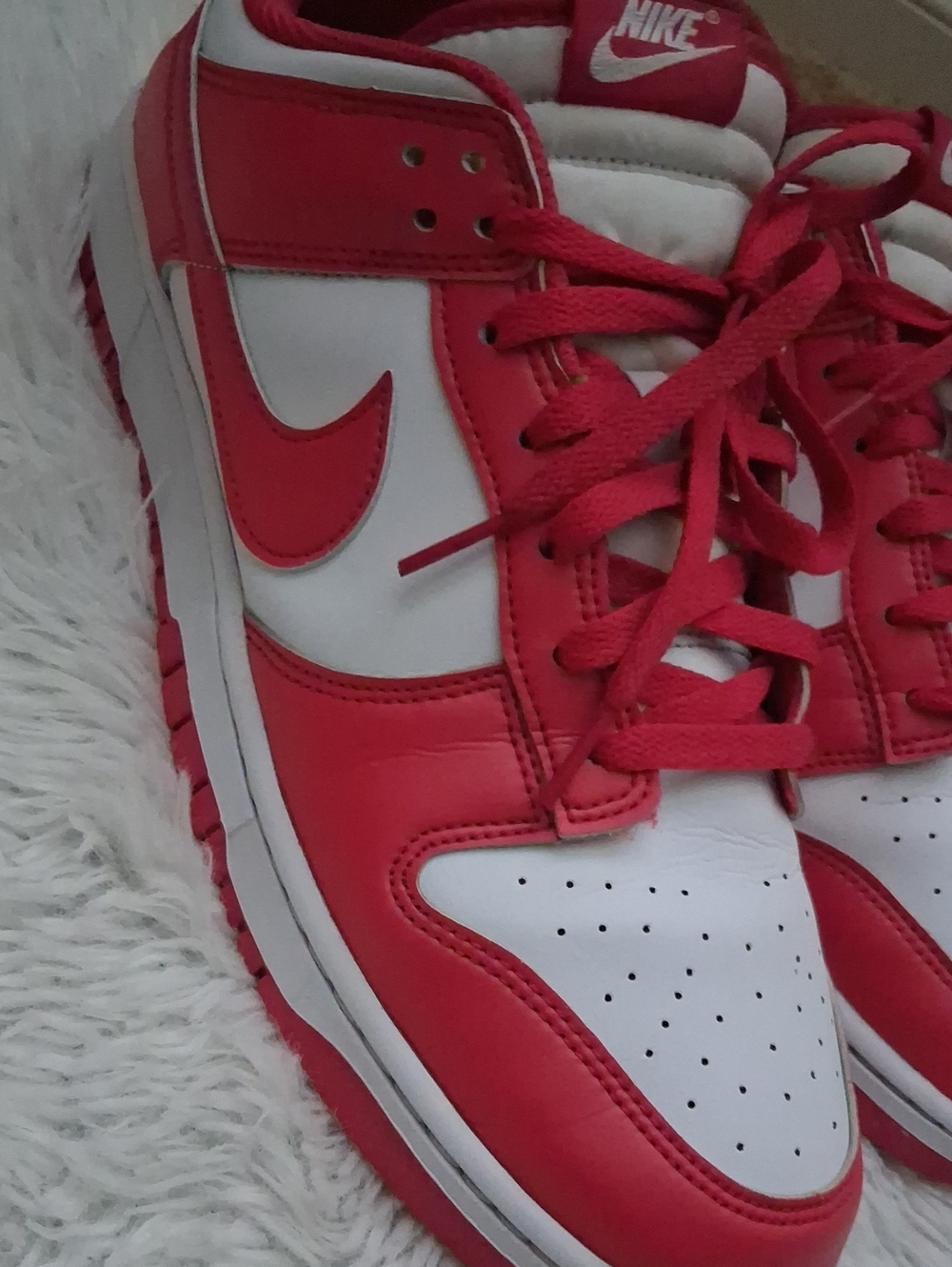 Mens Nike Dunks Red and White Low-Top Sneakers